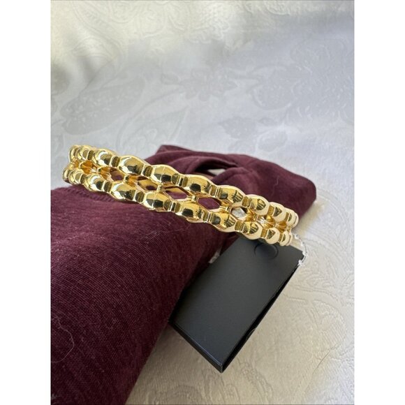 Columbia Stacked Bracelet Jewelry Goldtone Wide Chain Link Cuff Bangle NEW - Picture 2 of 11